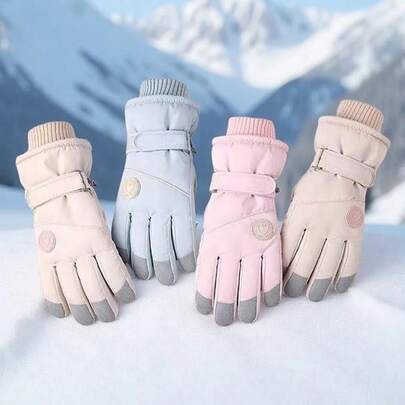 1 Đôi Găng Tay Trượt Tuyết Chuyên Nghiệp Dành Cho Nữ - Găng Tay Trượt Tuyết Ngoài Trời Ấm Áp, Găng Tay Đạp Xe Chống Lạnh, Lòng Bàn Tay Chống Trơn, Tương Thích Với Thiết Bị Màn Hình Cảm Ứng