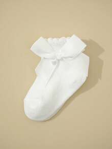 Conjunto de 5 pares de meias brancas com laço decorativo, fofas e simples para recém-nascidos. - Multicolorido - Ver 2