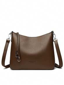 Genuine Brand Women's Soft Leather Shoulder Bag, Luxury Designer Crossbody Bag, Women's Casual Handbag, Messenger Bag, Work Bag - Coffee - View 3