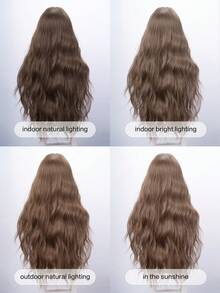 合成耐热假发，棕色长卷发假发，30 英尺长，纤维材质，适合日常佩戴，自然仿假发。 - 棕色 - 查看 6