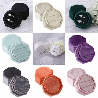 1 st uppgraderad sammets åttkantig ringask med dubbelt lock, smyckesask för julklappar, förlovningsringsask, minimalistisk örhänges- och ringask, frieripresent, alla hjärtans dag-present