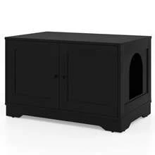 Cat Litter Box Enclosure Furniture With Double Doors Divider Side Entry For Cats Brown/Black/Gray - Black - View 9
