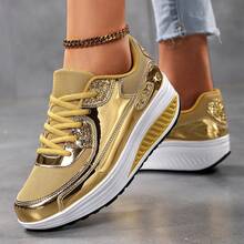 Women's Fashion Breathable Versatile Platform Sneakers, Shiny Running Shoes, Elevator Shoes, Walking Shoes, Women's Gold Athletic Shoes - Gold - View 5