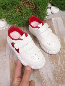 1 Pair Kids Strawberry Embroidered Synthetic Leather Anti-Slip Low-Top Casual Sneakers With Dual , Flat Heel, Sweet & Cute Style, Suitable For Daily Wear, Kindergarten, Spring - White - View 6