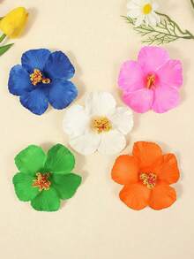 5 件女士芙蓉花发夹假日风格海滩甜美发夹纯色波西米亚可爱优雅 PVC（聚氯乙烯）发夹四季发夹爪夹发夹发夹发夹，学校用品