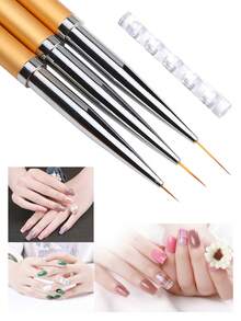 3pcs Nail Art Tools, Nail Art Pens, Metal Rod Flower Line Drawing Pens, Gold Nail Art Pens, Striping Tape Liner Brushes - Multicolor - View 3