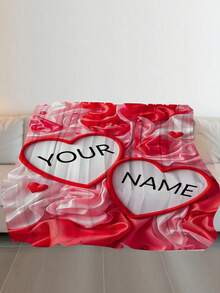 1pc Personalized Rose Flower Heart Shaped Customized Flannel Blanket - Customized Name, Soft & Warm, Suitable For Sofa, Bed, Travel, Camping - Lightweight, Machine Washable - Multicolor - View 7