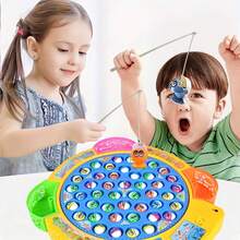 3种尺寸电动旋转钓鱼玩具套装，带音乐，适合作为生日、万圣节、圣诞节礼物，无磁性，配件颜色随机 - 黃色 - 查看 6