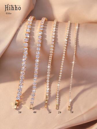 Hihho 1 pieza Pulsera de tenis de circonita de varios tamaños, estilo lujoso hip-hop, base dorada con "diseño de incrustación de circonita densa + estructura de cadena de tenis", combinando el brillo del estilo hip-hop y la sensación de joyería de lujo refinada. Adecuado para estilos maduros, ideal para salidas diarias, atuendos de moda, fiestas casuales
