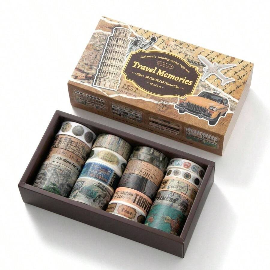 18 Rolls Washi Tape Set Crafts And Journaling Vintage Floral Tape Scrapbooking Supplies Washi Tape Journaling Decorative Tape Crafts - 旅行回憶 - 查看 1