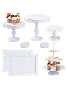 8-Piece Dessert Table Display Set: Romantic Golden Round Cake Stand & Cupcake Tower For Birthday Parties, Weddings & Baby Showers, Dessert Table Display Set,Food Display Stands,Home Decor - 白色 - 查看 6