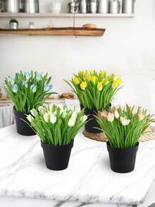 1pc Artificial Mini Banana Tree Potted Plant, Realistic Decor In White, Yellow, Pink, Blue, Suitable For Office, Living Room, Bedroom, Dining Room, Ideal For Home, Office, Villa And Garden, Year-Round Decorative Fake Plant, Also Great For Valentine's Day Decoration - Multicolor - View 4