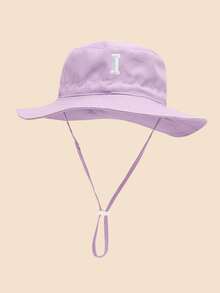 1顶可爱浅紫色儿童渔夫帽 - 宽帽檐防紫外线，A-Z刺绣字母贴片，可调节下巴带，适合夏季沙滩公园户外活动，幼儿适用 - 淺紫-貼片字母 - 查看 64