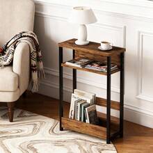 Techigher Narrow Side Table, 3-Tier End Table With Storage Shelf, Thin Sofa Side Table For Narrow And Small Spaces, Bedside Table Nightstand For Living Room - Brown - View 8