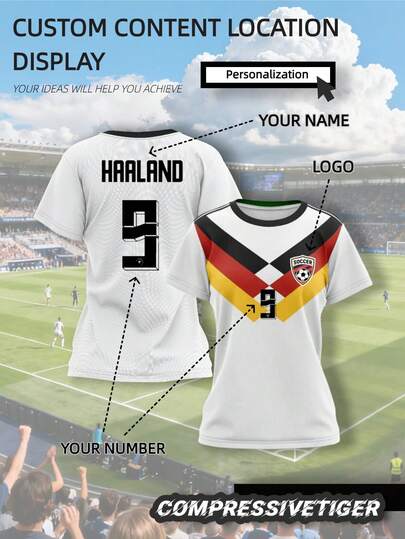 Personalisiertes 2026 Deutschland Fußball-WM Trikot mit Kurzarm - Damen Fußball-Shirt mit individuellem Druck, bedruckbarer Name und Nummer, geeignet für Sport und Casual Wear, atmungsaktives Athletik-Top für Fußball, Basketball, Laufen, Sportfan-Outfit, auch ein ideales Geschenk zu Halloween, Thanksgiving, Weihnachten und Neujahr, Weiß Sommer, Fußball-Fan-Ästhetik, Blokette-Ästhetik