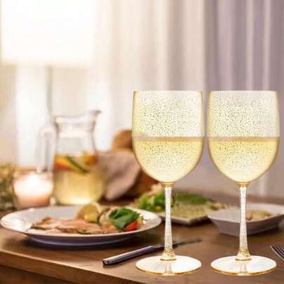 1/2/6/15 piezas Vasos de vino de plástico con tallo y brillo de 16 onzas, irrompibles/Copas de vino para fiestas