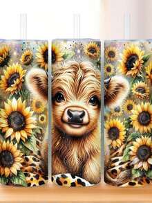 20oz Insulated Stainless Steel Tumbler With Straw - Highland Cow & Sunflower Print, 304 Stainless Steel, Leakproof & Rustproof, Keeps Drinks Hot/Cold Hours, Home, Travel, Outdoor Use - Mom, Birthday Present, Christmas Gifts - Đen 2 - Xem 1
