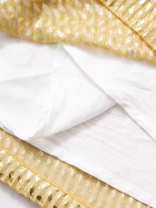 女童无袖针织连衣裙，金色撞色设计，荷叶边装饰，腰带和网纱拼接，夏季款 - 金色 - 查看 7