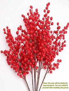 6 Stems/4 Stems/1 Stem 60cm Artificial Red Berry Branch, 6-Forked Red Berry Holly Branch, Imitation Burgundy Berry Picking. Suitable For Door Knocker Vases, Vase Flower Arrangements, Centerpiece Decorations, Holiday Home DIY, Wedding Decorations, New Year Decorations, And Can Also Be Given As A Gift. - Burgundy - View 7