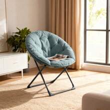 Folding Sheep's Wool Saucer Table Chair, Portable Folding Soft Moon Chair, For Bedrooms, Dorm Rooms, Apartments, Relaxation Areas, Gardens And Yards, Blue - Blue - View 3