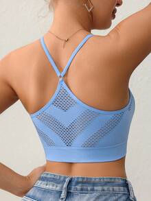 EMUPER 女士单件无缝镂空性感舒适运动文胸 - 淺藍色 - 查看 1