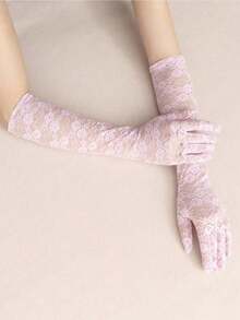 1 Pair Women Lace Embroidered Gloves, Suitable For Weddings, Parties, Halloween Wedding Valentine's Day Valentines - trắng - Xem 6