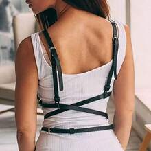 Women's Sexy Gothic Black Punk Crop Top Camisole With Straps, Suitable For Music Festivals, Parties, And Daily Wear - Black - View 5