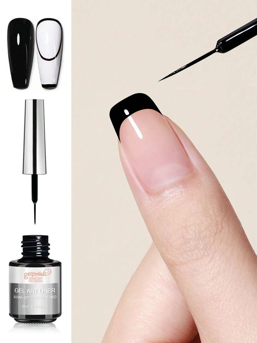 Sơn gel móng tay chủ đề Giáng sinh, Gel kẻ viền móng, Sơn gel trắng, Gel tẩy sơn móng tay UV, Cọ vẽ móng mỏng tích hợp trong chai, Quà tặng cho phụ nữ - màu đen - Xem 1