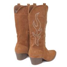 Women Western Cowboy Boots – Embroidered Mid-Calf Chunky Heel Cowgirl Boots With Side Zipper Stylish Comfortable Suede Fall/Winter Boots For Country Concert, Rodeo, Nashville Trip, Festival & Daily Wear [Size Up Half Size] - 棕色 - 查看 4