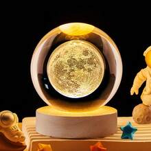 1个USB供电3D水晶球LED夜灯,带木质底座,家居及房间装饰夜灯,太阳系、月亮、星系、土星图案3D夜灯,室内桌面装饰灯,情人节及生日礼物,送给朋友和同学 - 黃色 - 查看 23