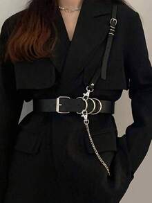 1pc Women's Punk Rock Black Adjustable Simple PU Leather Fashion Suspenders, Suitable For Suits, Coats Or Casual Wear - Black - View 1