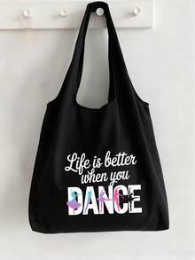 Dance Pattern Printed Travel Tote Bag And Makeup Bag Set, Large Capacity Tote Bag, Personalized Gift Bag, Travel Storage Bag, Fashionable Handbag, Portable Shoulder Bag, Lightweight Shopping Bag With Leisure Cosmetic Bag, Beach Bag, Simple Coin Purse, Toiletry Bag, Travel Essentials, Perfect Gift For Dancer, For Daily Use, Dating, Vacation, Commutin, Christmas, New Year, Valentine'S Day Gift