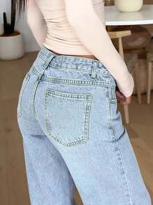 Women's Mid Rise Wide Leg Jeans Baggy Boyfriend Denim Pants Y2K 90s Vintage Style Loose Fit Trousers For Casual Streetwear - Rửa nhẹ - Xem 4