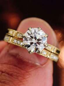 2件套精美立方氧化锆戒指套装，女士情人节礼物，结婚纪念日派对首饰 - 4# - 查看 17