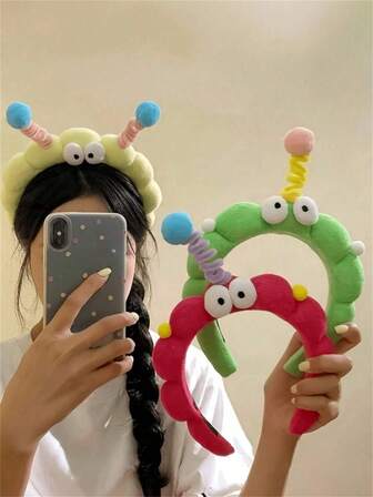 1pc Funny Cartoon Twist Headband, Autumn/Winter Headwear, Hair Band, Energetic Girl Cute Big Eyes, Women Cartoon Daily Makeup Face Mask Sweatband, Ladies Hair Accessory. Face Mask Headband, Women's Accessory, Hair Decoration, Perfect Gift For Female Friends, Matching Outfits.