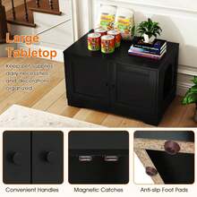 Cat Litter Box Enclosure Furniture With Double Doors Divider Side Entry For Cats Brown/Black/Gray - Black - View 7
