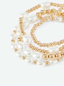Opalesca Bộ 3/4/5/6/7/15 chiếc vòng tay vàng xếp chồng dành cho nữ và bé gái, vòng tay ngọc trai hình hạt hỗn hợp với vòng tay hạt đàn hồi mạ vàng, trang sức quà tặng bất ngờ hàng ngày - 15 chiếc - Xem 3