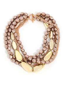 复古玫瑰金仿珍珠多层项链，奢华夸张颈链，时尚百搭配饰 - 查看 2