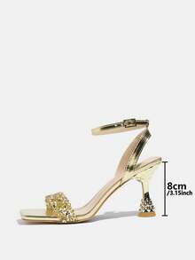 Women's Stiletto Strap Peep Toe Open Toe High Heel Sandals, Sexy Ankle Strap Square Toe Rhinestone Bowknot Elegant Comfortable Party Banquet Prom Gold Sandals - 金色 - 查看 5