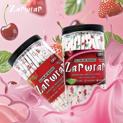 72 pezzi di coni pre-arrotolati con aroma di frutta, 108mm extra large carta ultra sottile per una lenta combustione, include kit di accessori per il riempimento