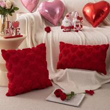1/2 Pcs Valentine's Day Pillowcases, 18x18 Inches, Valentine's Day Decoration, Red Heart, Soft Plush Faux Fur Jacquard Pillow, Suitable For Bedroom Sofas, Holiday Home Decor. - 紅心 - 查看 10