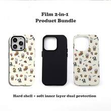 Funda 2 en 1 Mate Esmerilada de Animales de Dibujos Animados SamsungPlayful - Sensación Suave + Bordes Elevados| para iPhone 11/12/13/14/15/16/17/Plus/Pro/Pro Max| Regalo perfecto de protección de pantalla, accesorio diario para teléfono, funda de teléfono de animal de dibujos animados, diseño retro, regalo para propietarios de teléfonos, accesorio casual para usuarios - Blanco - Ver 6