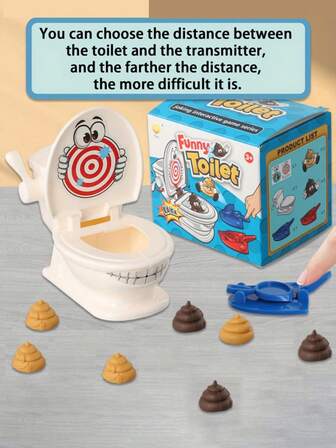 Skjut Bajset - Roligt Familjespel - Fartfyllt, Energiskt Bajsspolningsspel, Lämpligt För Barn - Innehåller 1 Toalettstol, 2 Smidiga Avföringskastare, 6 Mjuka Plastleksaker Avföring, En Leksakspresent För 3-9-åriga Pojkar Och Flickor, Kan Användas Som Skolmaterial, Roliga Presenter, Julklappar, Pojkpresenter, Roliga Spel, Barnspel, Bajsleksaker, Barnspel, Julklappar