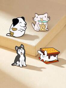 1/4pcs Cute Pet Cartoon Metal Brooch, Adorable Puppy & Kitten Backpack Decor, Clothing & Accessory Pin, Cartoon Animal Pattern, Suitable For Scarf, Bag, Clothes, Creative Party Gift, Birthday, Multi-Occasion - Multicolor - View 11