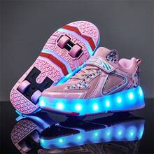 Patines de ruedas casuales para adolescentes, 4 ruedas desmontables con luces LED, 2 en 1 para patinar y caminar, de moda y genial, patines en línea, regalo para vacaciones - Rosa - Ver 15