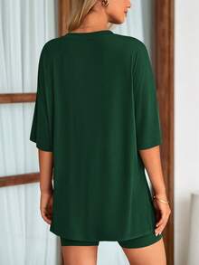 PRETTYGARDEN Women's Summer Clothes 2 Piece Sets Lounge Set Casual Oversized Shirts Biker Shorts Matching Airport Travel Sweatsuit Set Women Vacation Outfit Dark Green Summer Brunch Outfits For Women - 墨綠色 - 查看 2