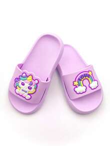 1 paire de pantoufles de poney à semelle souple pour enfants, convenant pour l'intérieur/extérieur, la maison, la salle de bain, la piscine, l'été - Parme - Voir 3