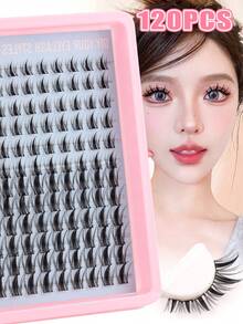 Christmas Gift New 120pcs/12 Pairs Cartoon Style False Eyelashes, Natural Makeup Effect, Fairy-Like Lashes, Suitable For Beginners, Individual Lashes, D-Curl Curly Lashes, Large Capacity Set, Beginner-Friendly False Eyelashes Tutorial, Thick & Fluffy DIY Segmented False Eyelash Extension Kit, Includes Glue, Sealer And Tweezers. - Black - View 15