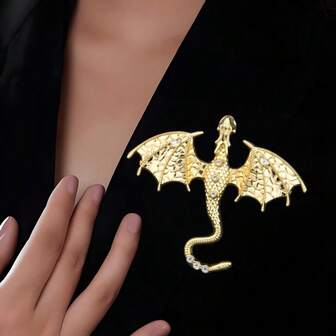 1ชิ้นเข็มกลัดรูปสัตว์แฟชั่น, เข็มกลัดมังกรเทพปกรณัมยุโรปและอเมริกา, ชุบทองประดับพลอยเทียม, เข็มกลัดติดปกเสื้อและผ้าพันคอสำหรับผู้หญิง, เครื่องประดับสำหรับงานปาร์ตี้และเทศกาล