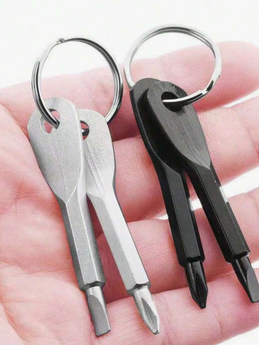 2 In 1 Keychain Screwdriver Set Mini Pocket Philli And Flat Head Screwdriver With Key Ring Outdoor Survival Emergency Handy Tool Multifunction Repair Kit(Random Delivery Of Styles)